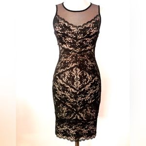 Black Lace dress SZ 2 Bebe fully lined nude Party, cocktail, bodycon holiday